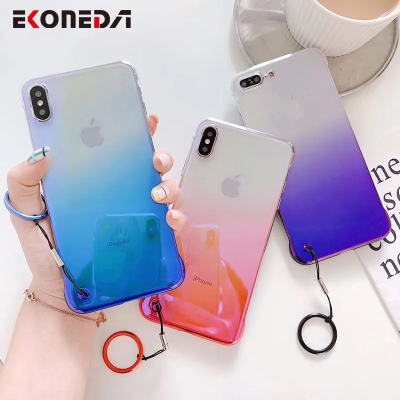 

EKONEDA Blue Ray Gradient Case For iPhone XR X XS Max Case Borderless Acrylic Rainbow Case For iPhone 7 Plus 6 6S 8 Plus