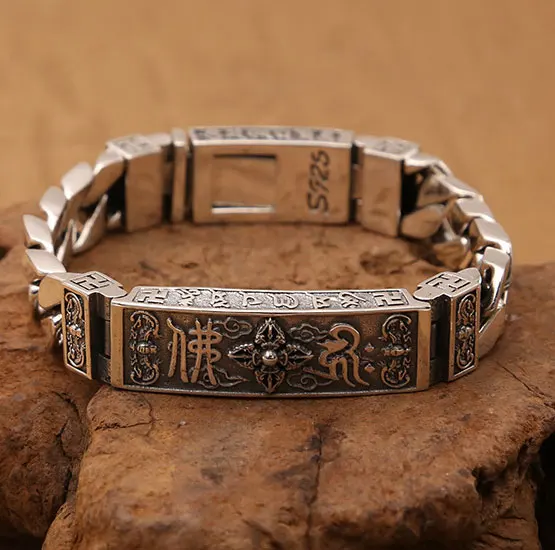 T2 bracelet FNJ 18 см 20 см звеньевой браслет 925 серебро Ширина 12 мм Будда Ваджра крест чистый S925 серебряные браслеты для мужчин ювелирные изделия - Цвет камня: T2 bracelet