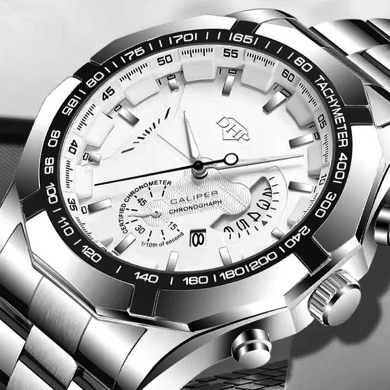Men's Large Dial Watch Non Mechanical Luminous Waterproof Calendar Watch Fashion Trend Multi Function Stainless Quartz Watch