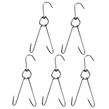 

5 Pieces Stainless Steel Double Meat Hooks Butcher Drying BBQ Hook Tool