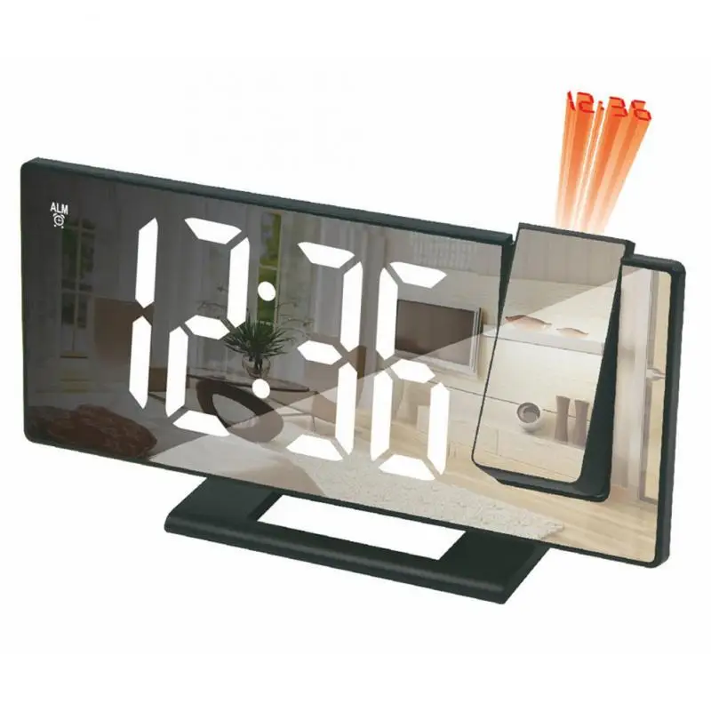 LED Mirror Digital Projection Alarm Clock Table Electronic Clocks