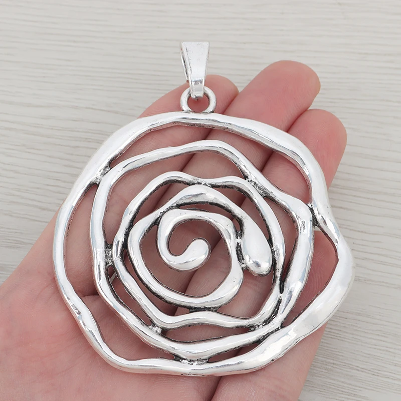 3 x старинное серебро Бохо с большой Swirl Vortex Спираль круглые подвески для Цепочки и