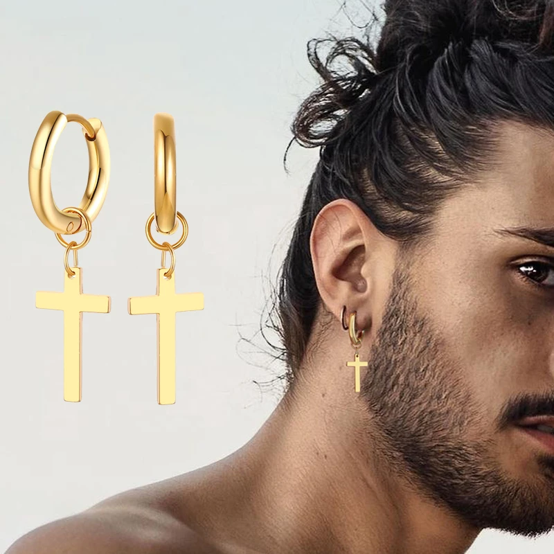 Pendientes de aro con forma cruz para hombre y mujer, joyería colgante, Color dorado, delicado|Pendientes de aro| - AliExpress