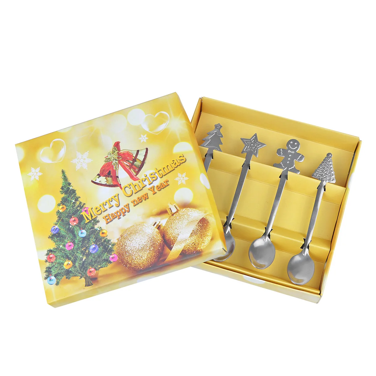 4Pcs/set Stainless Steel Christmas Tableware Coffee Spoons Ice Cream Dessert Spoon Snowman Tree Kids Drinking Tea Scoop