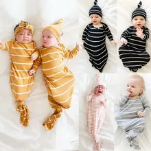 2 предмета, одеяло-кокон для новорожденных мальчиков, пеленка для сна, муслиновая шапочка, осенне-весенний пляжный костюм в полоску с длинными рукавами