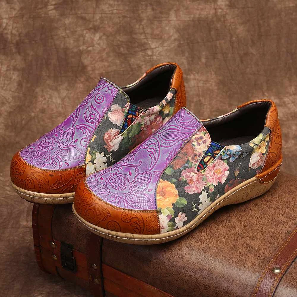 SOCOFY/обувь на плоской подошве в стиле ретро; обувь на плоской подошве с цветком; удобная кожаная обувь без застежки; женская летняя обувь на плоской подошве;