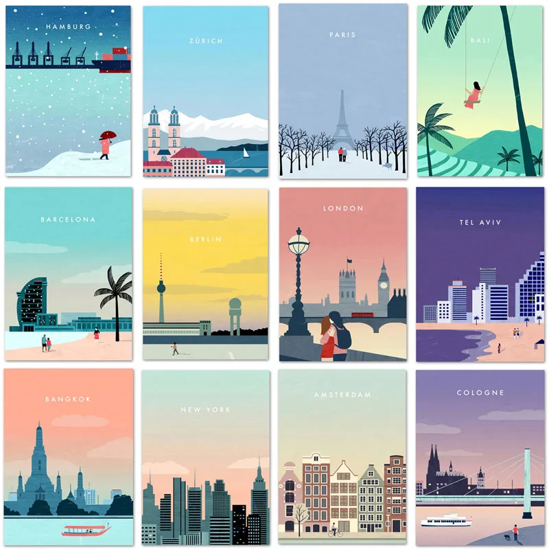 Nordic-Cartoon-City-Landscape-Diamond-Painting-Cross-Stitch-5D-DIY-Full-Drill-London-Paris-Amsterdam-Scenery