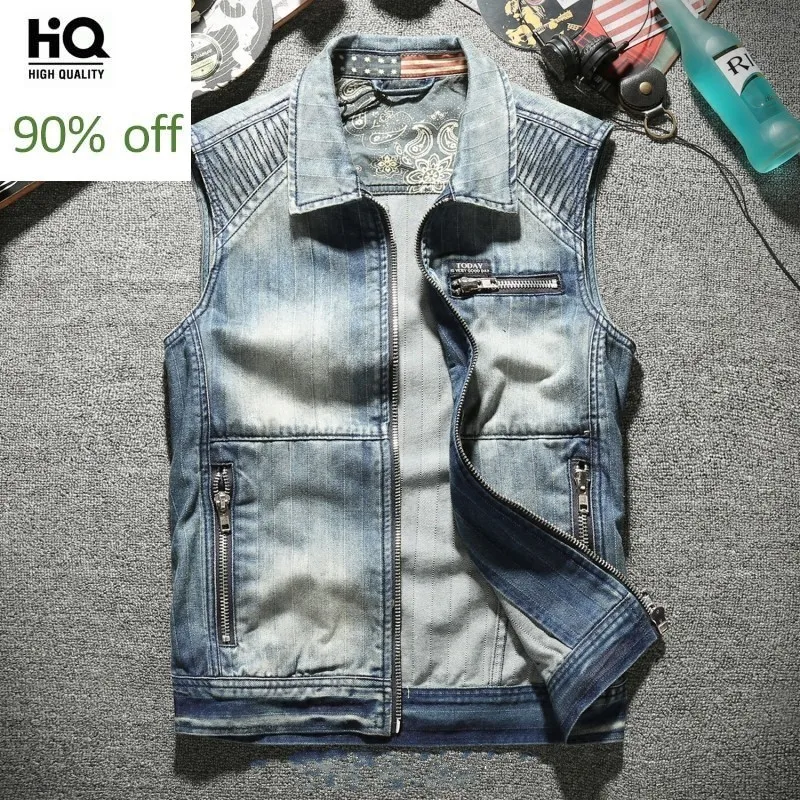 

2020 Men Fashion New Biker Motorcycle Sleeveless Denim Jacket Punk Style Zipper Cowboy Vest Male Summer Casual Outerwear S-3XL