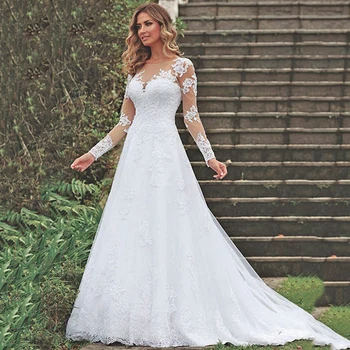 

Vestido De Noiva Sereia New Arrival Long Sleeve A Line Wedding Dress 2020 Sexy Backless Bride Dress Robe de Mariee Casamento