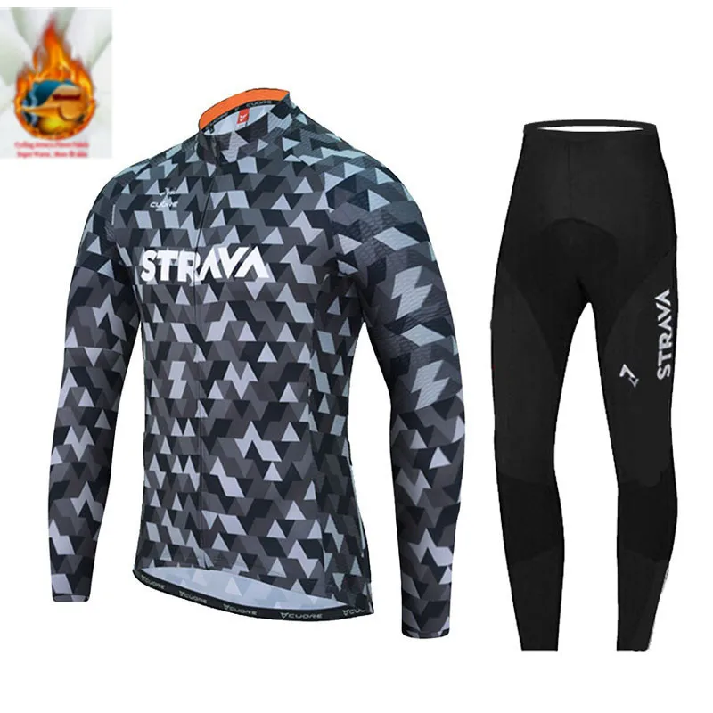 2 Pro STRAVA зимний термальный флис Велоспорт Джерси Набор велосипедная одежда invernale велоодежда MTB велосипед Джерси - Цвет: 2