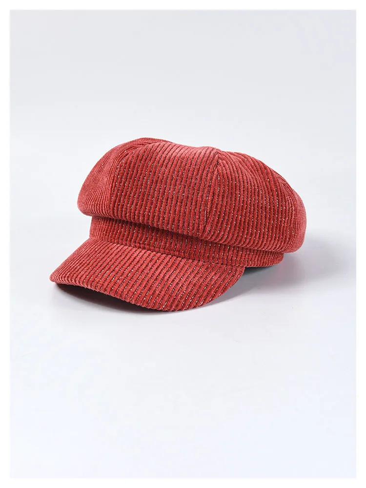 USPOP, женские осенние шапочки, винтажные вельветовые Восьмиугольные кепки, Женские однотонные кепки с козырьком