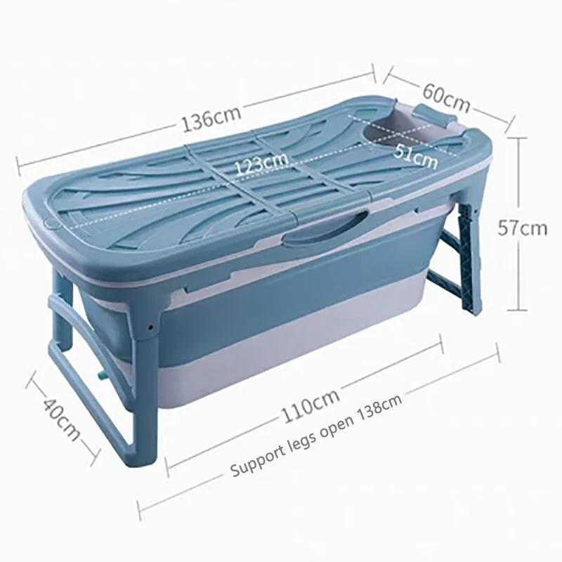 Складная бочка для взрослых, удлиненная 1,36 м, пластиковая утолщенная ванна для взрослых и детей - Цвет: blue cover
