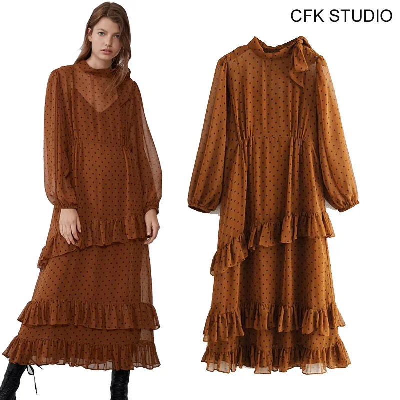 ZA для женщин mididress 2019 новое модное платье с О-образным вырезом и длинные рукава