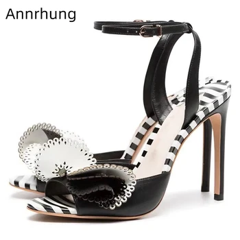 

Pleated Flower Ruffles Summer Shoes Woman 10cm Thin Heel Ankle Strap Gladiator Sandals Women Zapatos De Mujer