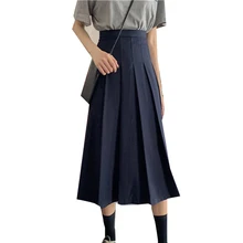 New Spring High Waist Women Pleated Skirts Slim A-line Solid Skirt Fashion Mid-length Ladies Pleated Skirts Sweet Cute Skirt