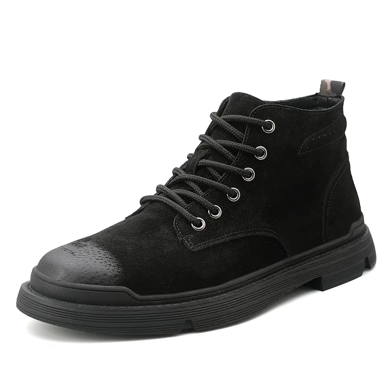 black 5981 JUNSRM/зимние мужские ботинки из натуральной кожи; уличные Ботинки martin; мужские высококачественные Нескользящие ботинки; зимняя обувь; Мужская обувь; chaussure homme - Цвет: black 5981