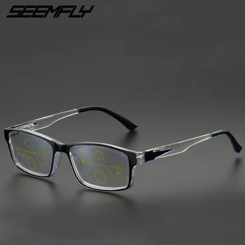 

Seemfly Anti Blue Light Square Frame Progressive Multifocal Reading Glasses Women Men Gradient Spring Leg Presbyopia Eyeglasses