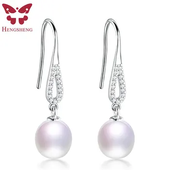 

HENGSHENG Women Pearl Dangle Earring,Long Drop Earring,Zircon Earring,Natural Freshwater Pearl, 925 Silver Fine Jewelry 2019