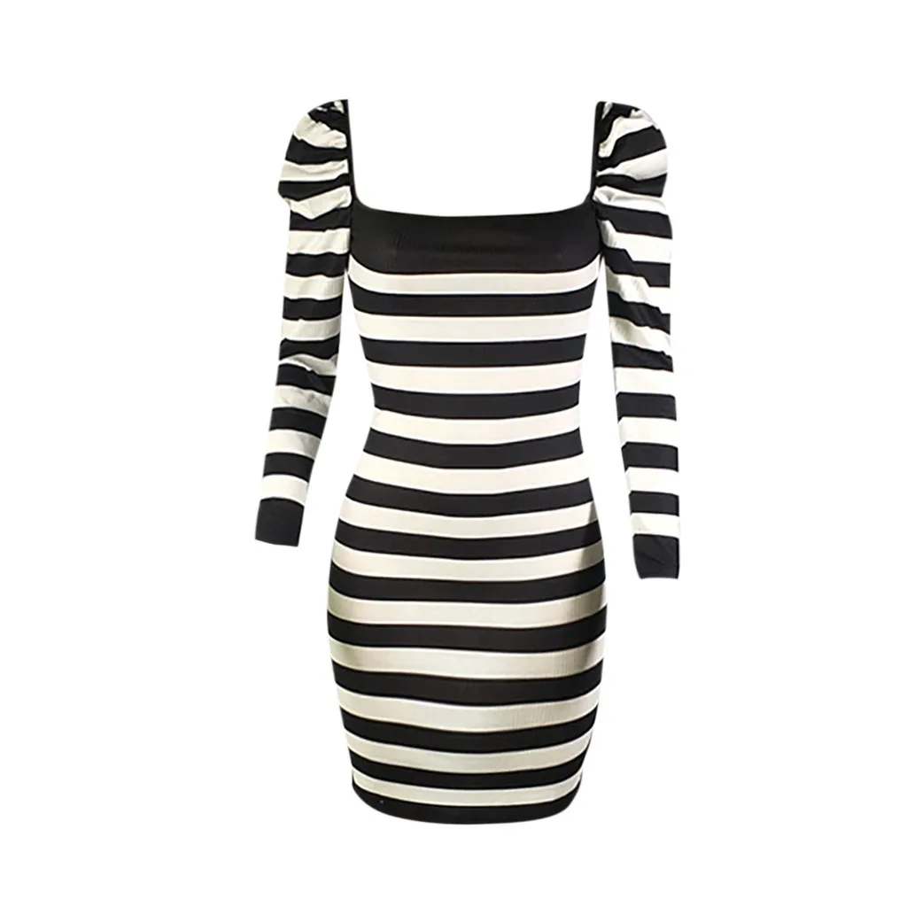 Женское платье сексуальные Полосатые Женская одежда с длинным рукавом Платье до