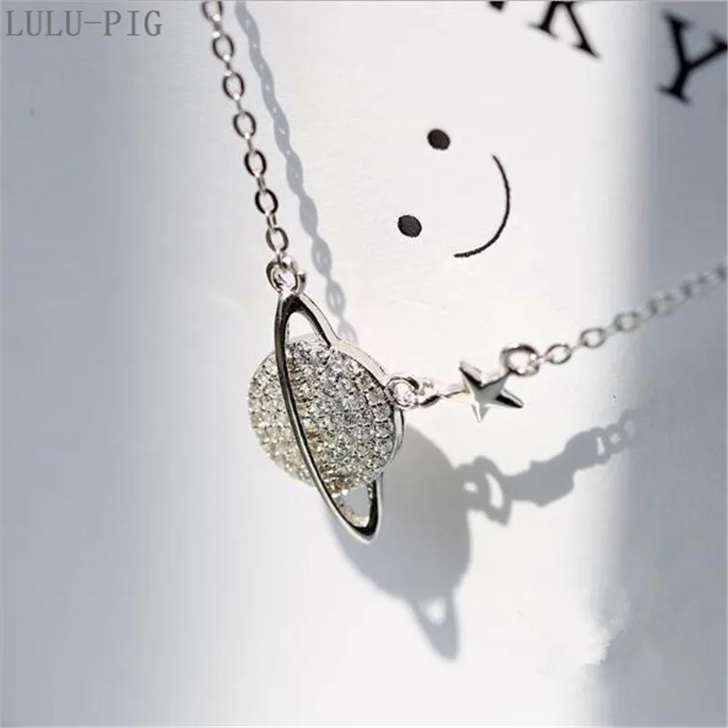 LULU-PIG, 925 Чистое серебро, ожерелье в виде звезды для женщин, Корейская версия, цепочка в виде звездочки, простое ожерелье для женщин C049