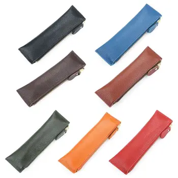 

Handmade Leather Pencil Bag Vintage Retro Zipper Fountain Pen Makeup Brush Pouch