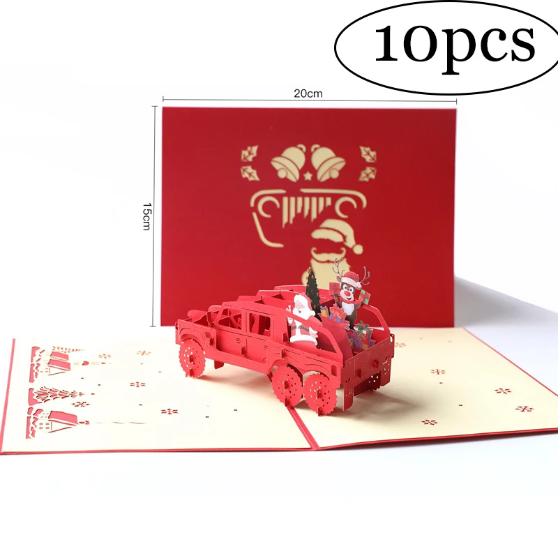 3D Pop Up счастливые рождественские подарки карты 10 шт с конвертом для вечерние приглашения на все случаи - Цвет: G9017R 10pcs
