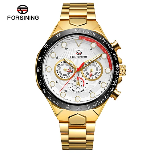 Gold White Forsining, модные полностью синие механические часы, мужские автоматические часы с тремя циферблатами и календарем, мужские спортивные часы со стальным ремешком, Saat Reloj Hombre - Цвет: Gold White