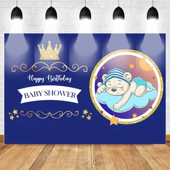 

Mehofoto Little Prince Blue Birthday Photography Backdrop Birthday Party Gold Crown Background Baby Shower Stars Photo Studio