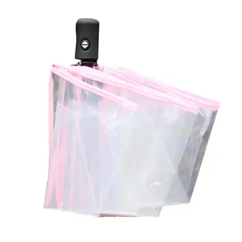 

3 Colors Fully Automatic Umbrella Three Folding Clear Windproof Umbrellas Women Men 8 Rib Rainproof Transparent Umbrella Gift