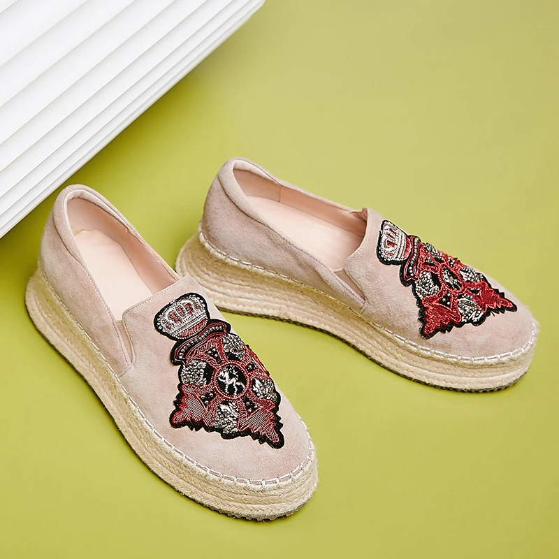 

Women's genuine suede leather slip-on platform flats loafers leisure soft comfortable espadrilles high quality moccasins shoes