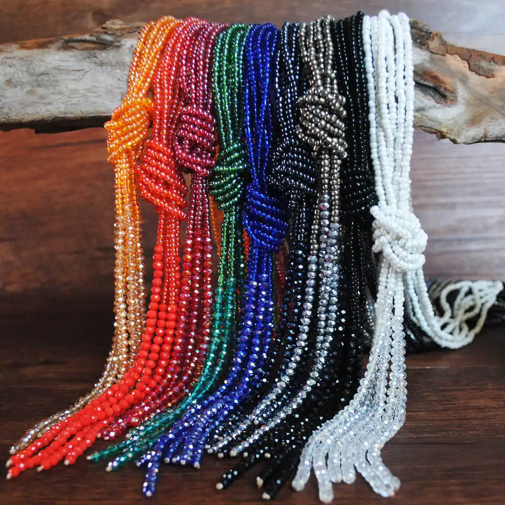 Fashion Bohemian color bead multi layer bead necklace women's long tassel crystal sweater chain
