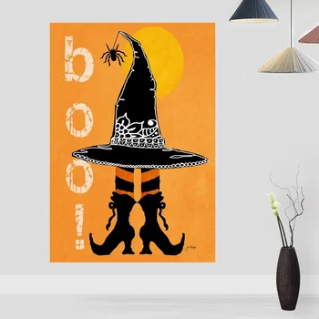 

Boo Boots Halloween Witch Hat Spider Poster Art Canvas Poster Living Room Home Wall Decor (No Frame)