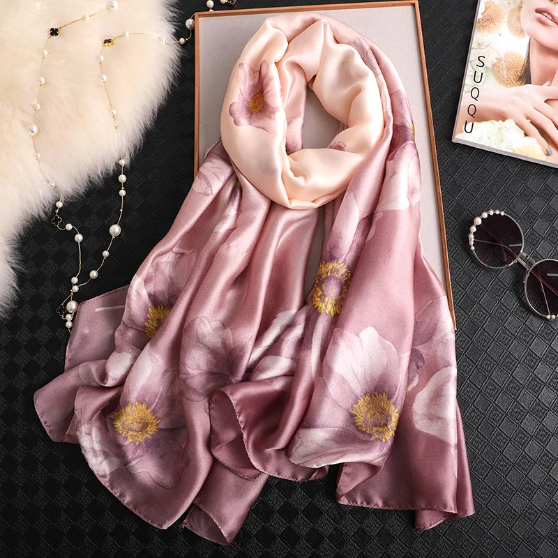 Новинка, летний женский шарф, роскошный бренд, Модный женский Шелковый мягкий платок с принтом, Пашмина, платок для женщин, длинный размер, бандана, хиджаб - Цвет: F-116 rubber