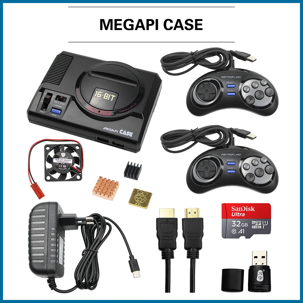 CASE-M MEGAPi с классическим USB-контроллером-M + адаптер питания SD-карта 32 Гб для Raspberry Pi 3