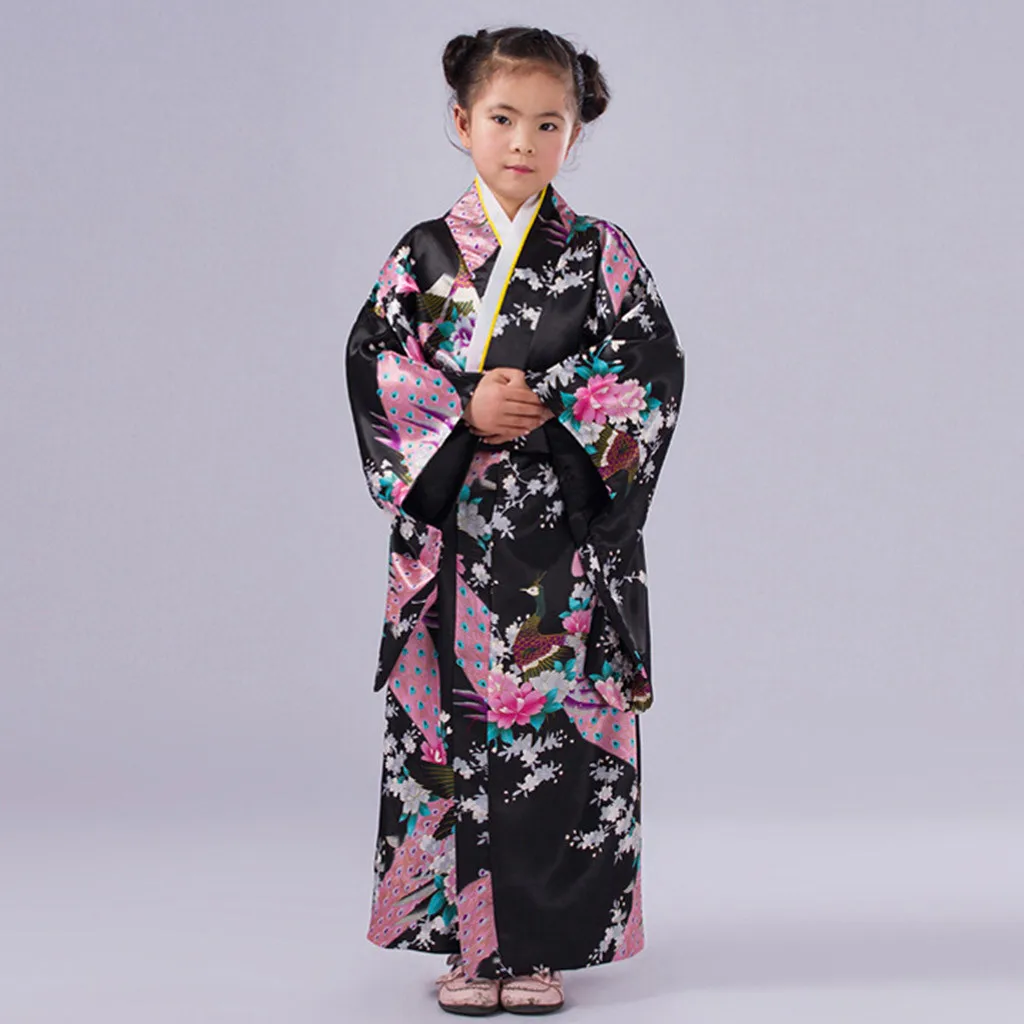 Платье для девочек, одежда для маленьких девочек, кимоно, халат, традиционный японский костюм, одежда для сцены для девочек