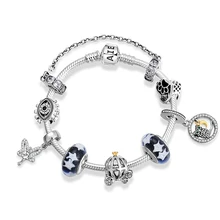 Горячее предложение, настоящее 925 пробы, серебряный, тыквенный, автомобильный шарм и стеклянные бусины, браслет, браслеты, браслет для женщин, ювелирное изделие, подарок