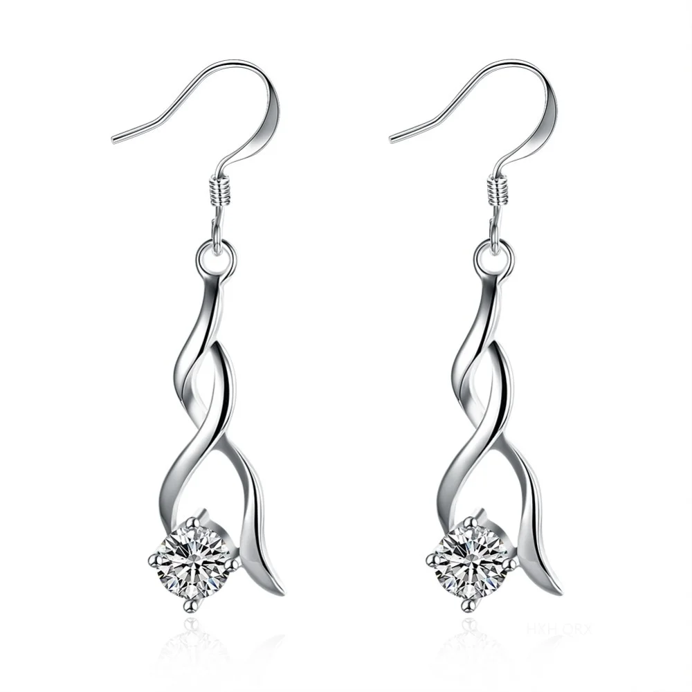 Серьги-подвески женские из серебра 925 пробы с белым цирконом