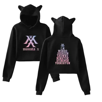 

2018 New MONSTA X Kpop Cute Crop Top Hoodies Unisex Letter Hoodies Casual Sweatshirt Hip Hop Clothing Korean Streetwear Tops