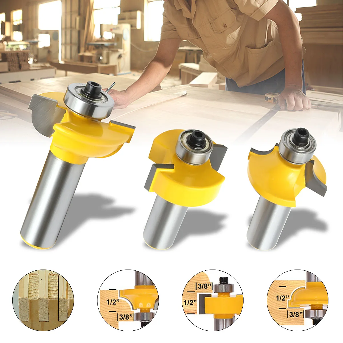 

3pcs/set Lock Miter Router Bit 13mm 12mm Shank Woodworking Tenon Milling Cutter Tool Drilling Milling For Wood Carbide Alloy