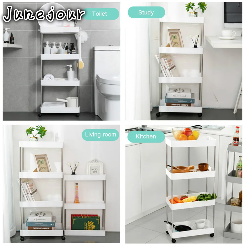 

2/3/4 Layer Gap Storage Rack Bathroom Slim Slide Tower Assemble Plastic Shelf Space Saving Organizer Kitchen Home Tool Movable