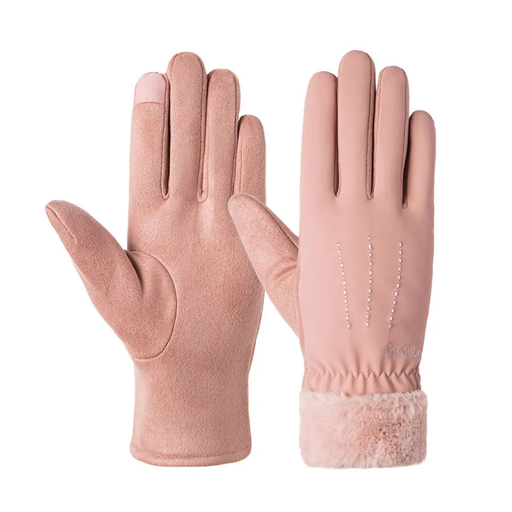 Модные зимние перчатки женские бархатные утепленные варежки двойные толстые плюшевые Наручные сенсорный экран для женщин перчатки для вождения L58