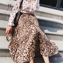 Heydress, винтажные плиссированные юбки с леопардовым принтом, женская элегантная длинная юбка в Корейском стиле, уличная одежда, эластичная талия, Женская юбка миди
