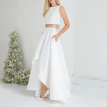 High Low Wedding Skirt Ivory Satin Long Skirt for Bridal Asymmetric Floor Length Prom Skirts Women Saia Faldas Custom Made