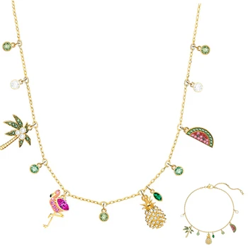 

SHINETUNG SWA Original 100%S925 Sterling Silver Crystal Pineapple Coconut Tree Pendant Bracelet Women Fine High-End jewelry Suit