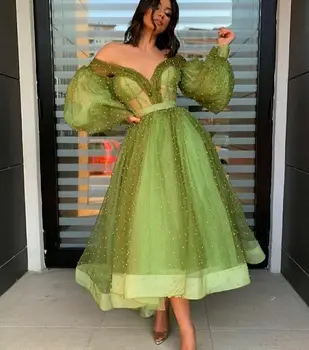 

Elegant Long Sleeve Green V-Neck Evening Dresses A-Line Floor Length Zipper Back Red Formal Party Dresses for Women