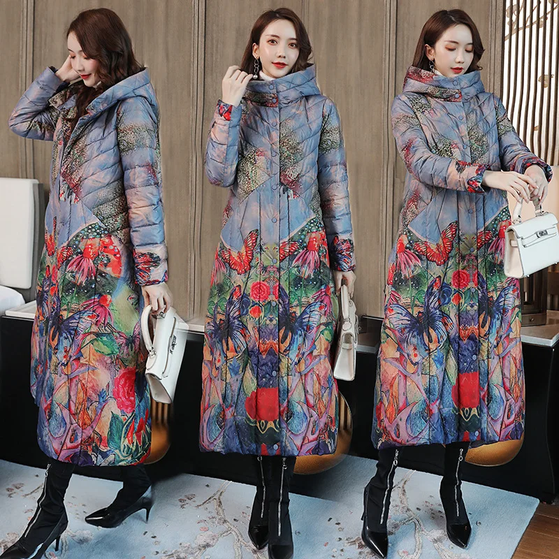 

Retro Thick Large Size Fashion Western Style Winter down Jacket Cotton-padded Clothes Women's Mid-length over-the-Knee Ethnic-St