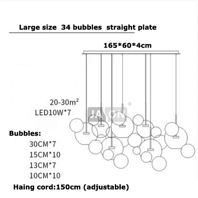 L size 7light 34ball LED Постмодерн Нордик Железные Стеклянные Пузыри Дизайнерские Светодиодные Лампы.Светодиодные Светильники Люстры Подвесные.Светильники Подвесные Светильники.Подвесной Светильник.Освещение Для Столовой,Фойе и Спальни - Цвет корпуса: L size 7light 34ball