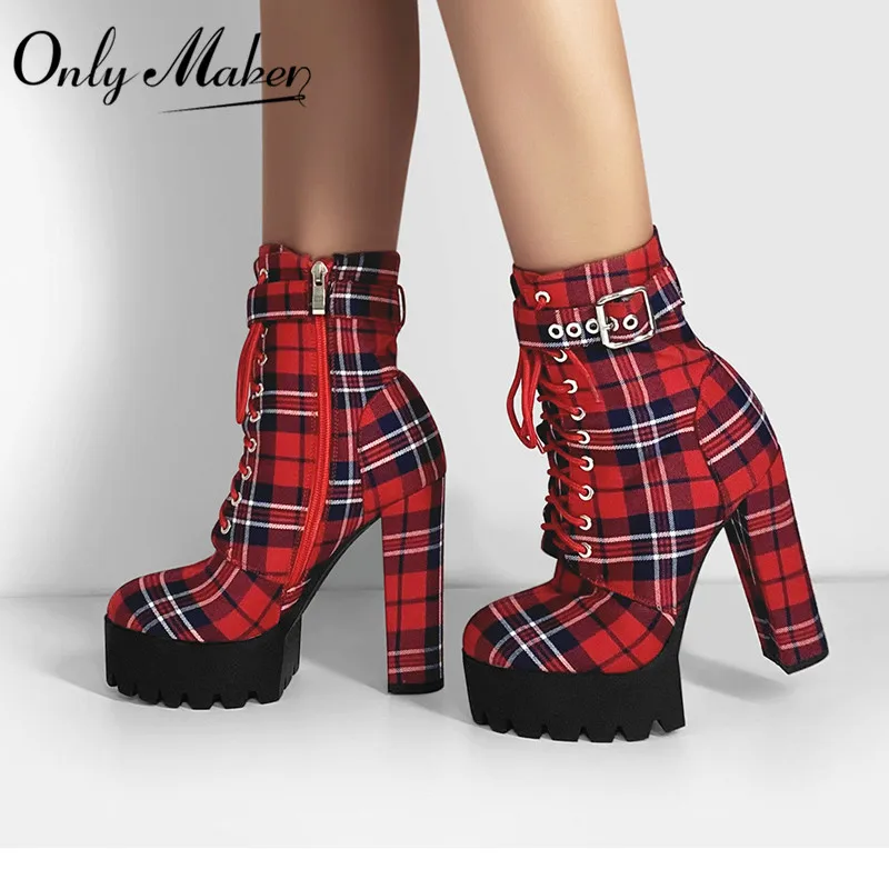 red ankle boots chunky heel