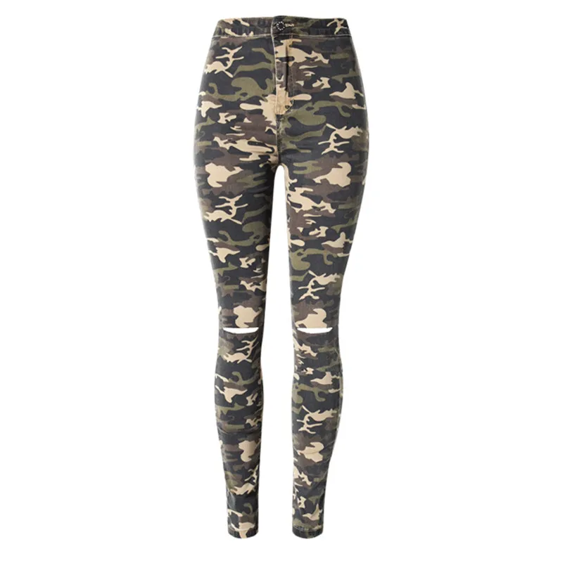 High Waist Camouflage Fashion Denim Jeans Woman Spring Clothing Slim