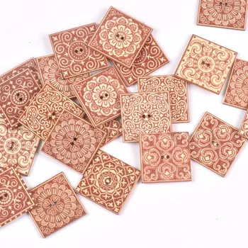 

30mm Mix Lace Flower Pattern Square Wooden Buttons For Diy Scrapbooking Cloth Sewing Accessories Handmade Decoration 25Pcs m2596